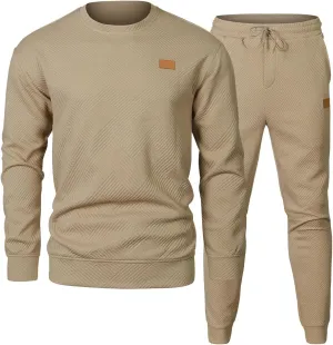 JMIERR Mens 2 Piece Outfits Knit Jacquard Pullover Sweatshirt Tracksuit & Joggers Sweatpants Sweatsuit Sets with Pockets