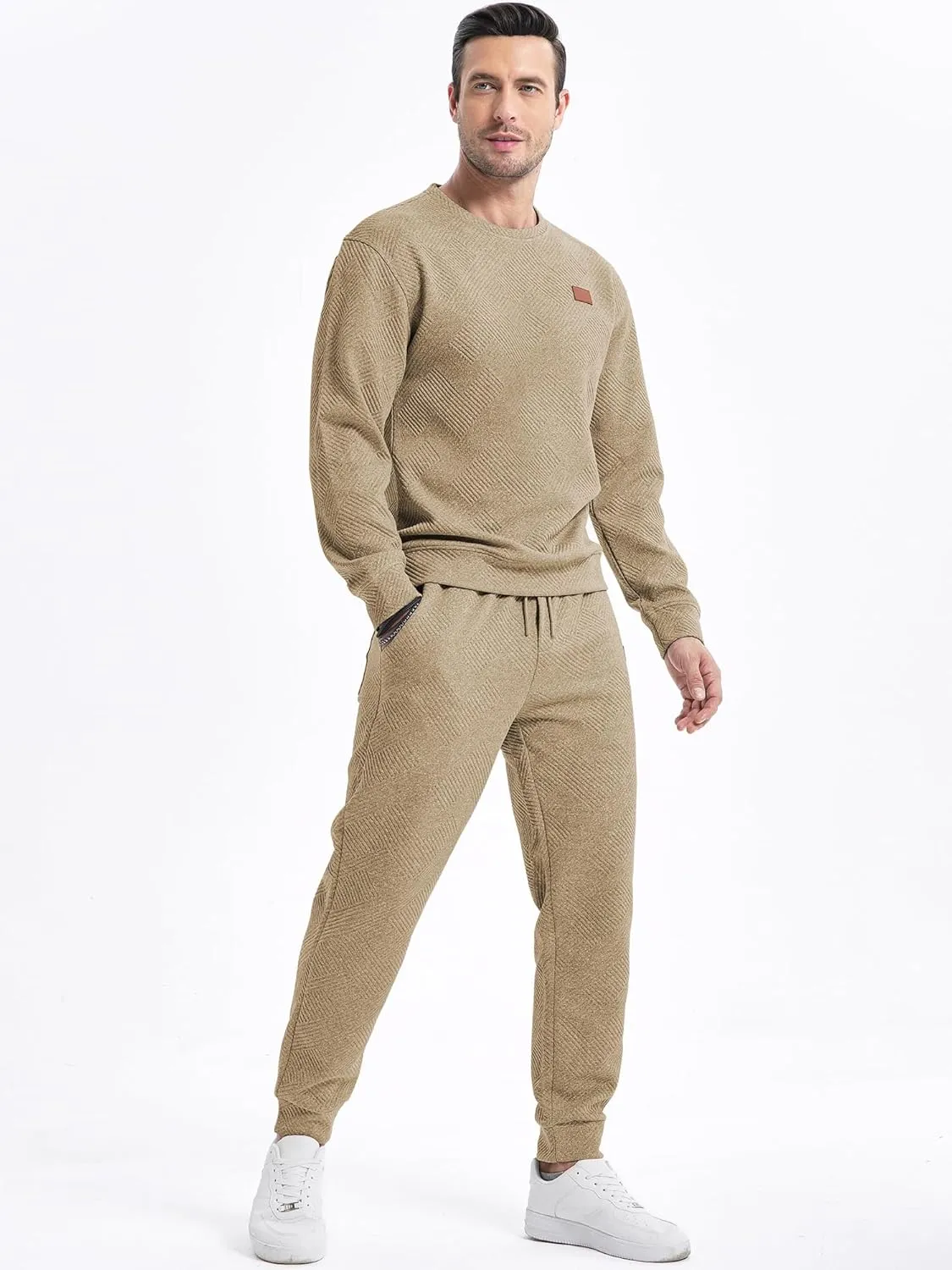 JMIERR Mens 2 Piece Outfits Knit Jacquard Pullover Sweatshirt Tracksuit & Joggers Sweatpants Sweatsuit Sets with Pockets