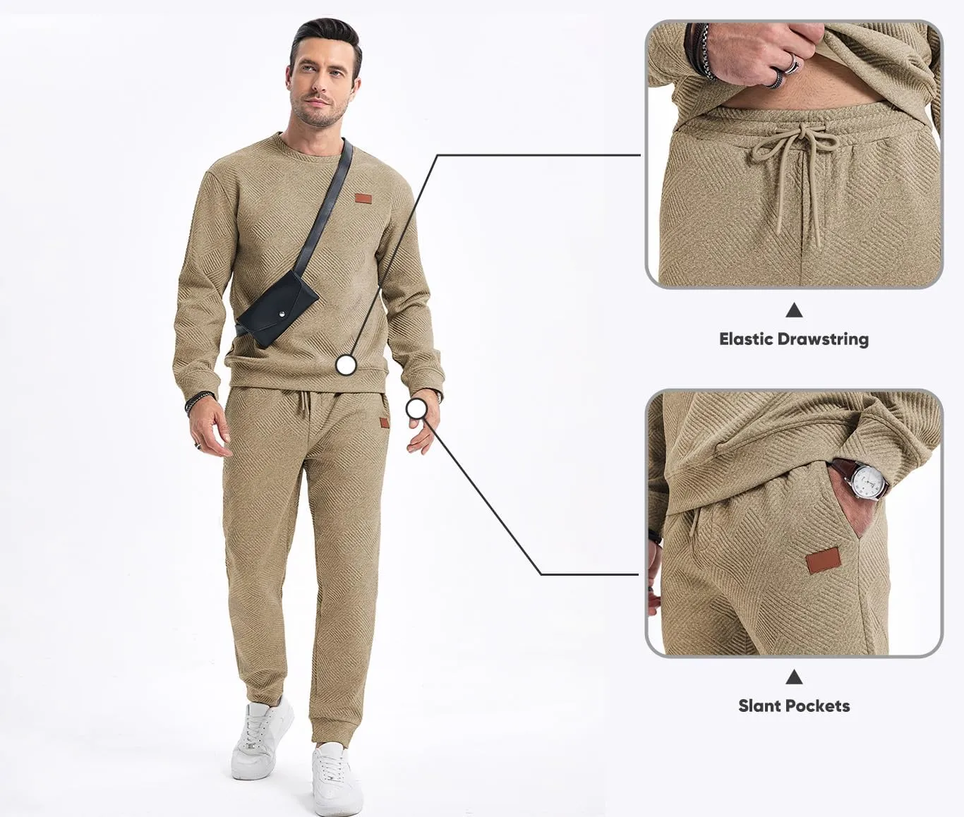 JMIERR Mens 2 Piece Outfits Knit Jacquard Pullover Sweatshirt Tracksuit & Joggers Sweatpants Sweatsuit Sets with Pockets