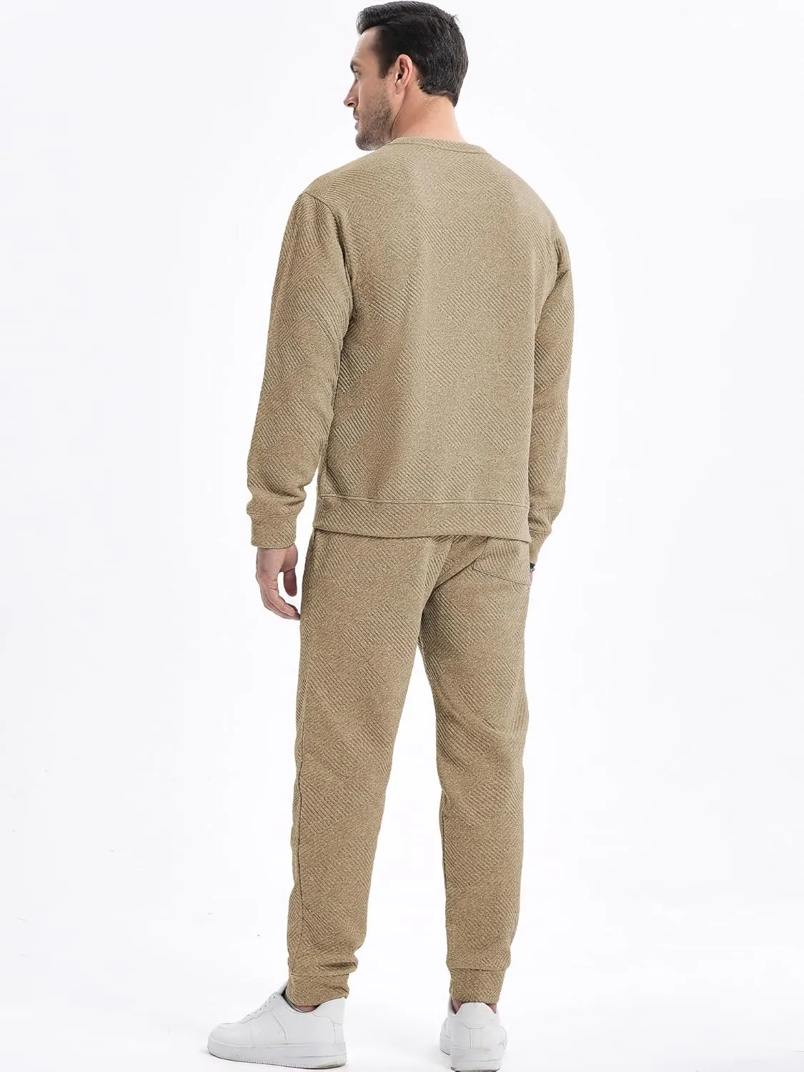 JMIERR Mens 2 Piece Outfits Knit Jacquard Pullover Sweatshirt Tracksuit & Joggers Sweatpants Sweatsuit Sets with Pockets