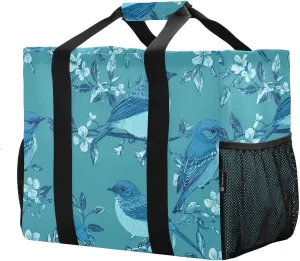 JUNZAN Bluebird Birds Teal Utility Bag Foldable Beach Tote Water Resistant Shopping Bags Reusable with Handles Car Tote