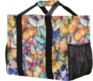 JUNZAN Butterflies Seamless Utility Storage Bags Foldable Beach Tote Sandproof Reusable Shopping Bag with Handles Carrying Tote