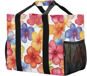 JUNZAN Colored Flower Utility Tote Bag Foldable Tote Bag For Beach With Compartments Reusable Grocery Shopping Bags Canvas Travel Laundry Bag