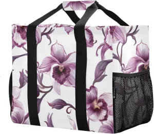 JUNZAN Floral Vintage Utility Tote Foldable Beach Tote Bag Sandproof Grocery Bags Reusable Canvas Laundry Bag Tote