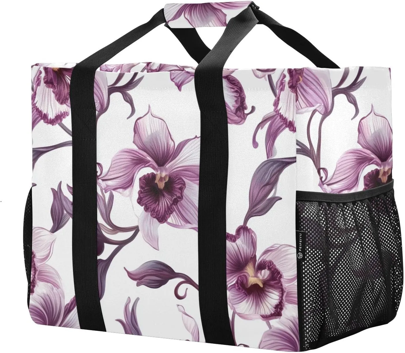 JUNZAN Floral Vintage Utility Tote Foldable Beach Tote Bag Sandproof Grocery Bags Reusable Canvas Laundry Bag Tote