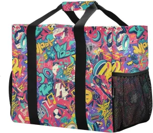 JUNZAN Graffiti Cartoon Utility Bag Foldable Beach Tote Waterproof Shopping Bags Reusable with Handles Carrying Bag