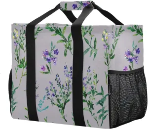 JUNZAN Grey Vintage Flower Utility Storage Bags Foldable Beach Bag Tote Water Resistant Reusable Grocery Bags Canvas Laundry Bag