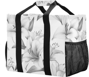 JUNZAN Lily Of Valley Utility Beach Tote Foldable Beach Bag Sandproof Reusable Grocery Bag Canvas Tote For Car