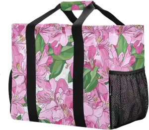 JUNZAN Pink Flowers Spring Large Utility Tote Bag Foldable Beach Tote Sandproof Reusable Grocery Shopping Bags with Handles Travel Laundry Bag