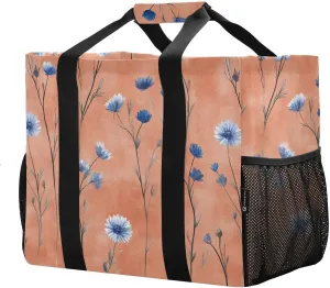 JUNZAN Rustic Cornflower Utility Tote Bag Foldable Beach Tote Bag Water Resistant Grocery Bags Reusable Canvas Laundry Tote