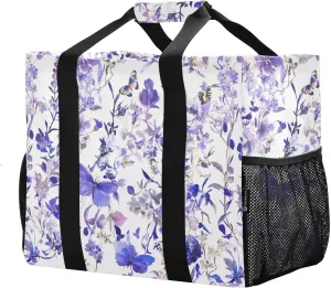 JUNZAN Rustic Violet Utility Storage Bags Foldable Beach Tote Sandproof Shopping Bags Reusable Canvas Car Tote Bag