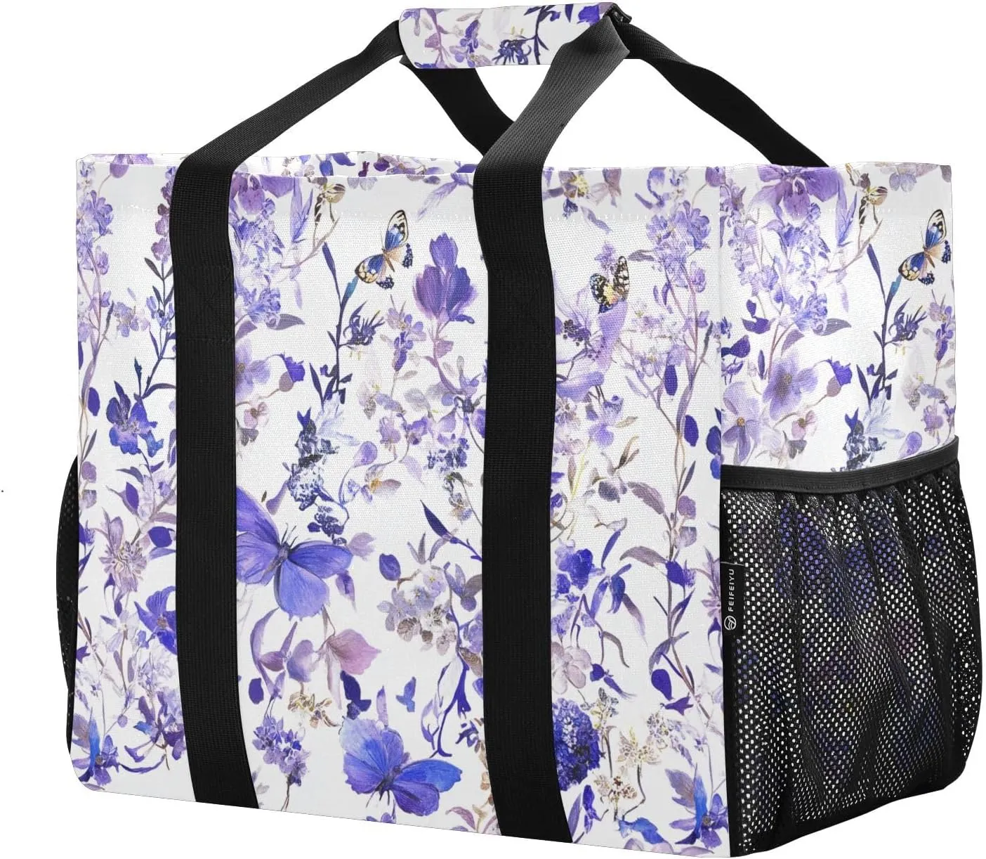 JUNZAN Rustic Violet Utility Storage Bags Foldable Beach Tote Sandproof Shopping Bags Reusable Canvas Car Tote Bag