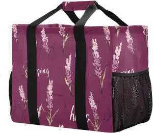 JUNZAN Spring Lavender Large Utility Tote Bag For Women Foldable Beach Bag Tote With Compartments Reusable Shopping Bags Canvas Canvas Laundry Bag