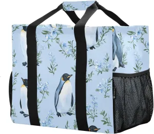 JUNZAN Squirrel Blue Large Utility Tote Bag Foldable Beach Bags With Compartments Reusable Shopping Bags Canvas Laundry Bag Travel