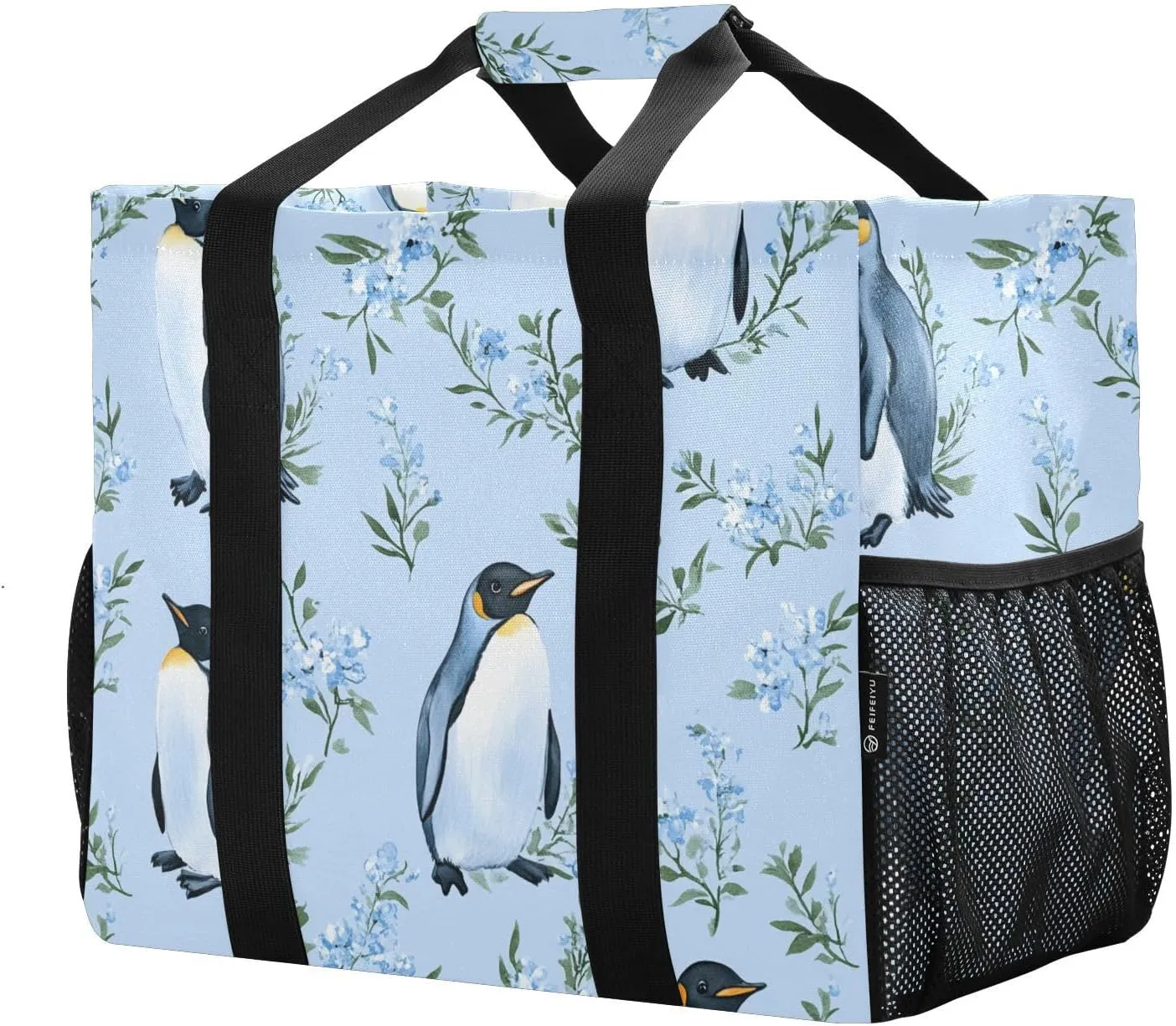 JUNZAN Squirrel Blue Large Utility Tote Bag Foldable Beach Bags With Compartments Reusable Shopping Bags Canvas Laundry Bag Travel
