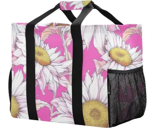 JUNZAN Sunflower Pink Utility Bag For Trunk Foldable Beach Bag With Compartments Reusable Bags For Groceries Canvas Cars Tote Bag