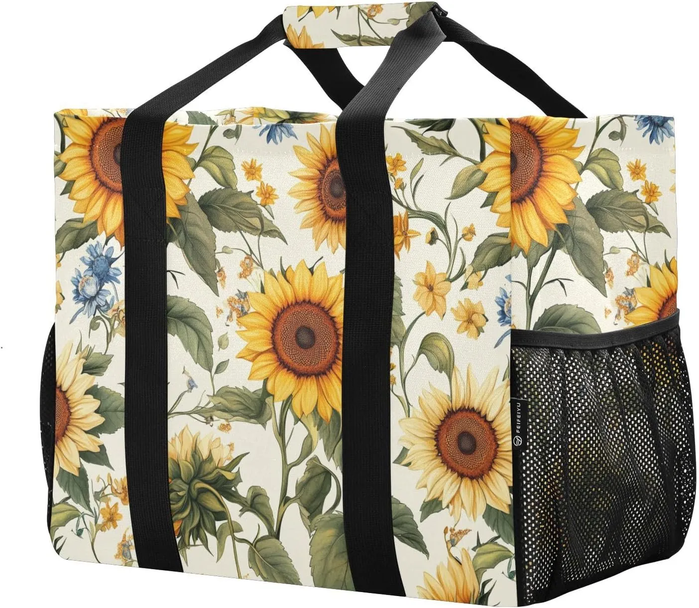 JUNZAN Sunflowers Utility Bag For Trunk Foldable Beach Bag Water Resistant Grocery Bags Reusable Canvas Cars Tote Bag