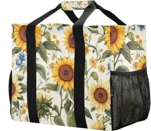JUNZAN Sunflowers Utility Bag For Trunk Foldable Beach Bag Water Resistant Grocery Bags Reusable Canvas Cars Tote Bag
