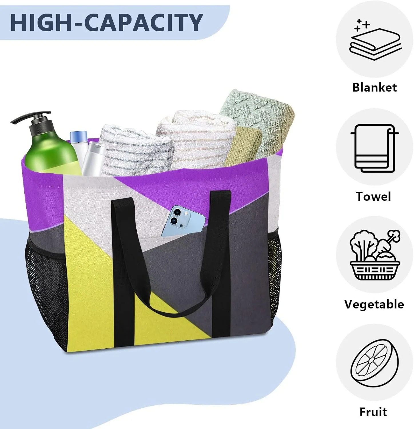 JUNZAN Teal Large Utility Tote Bag Collapsable Beach Bag Waterproof Reusable Grocery Bags with Handles Laundry Tote Bag