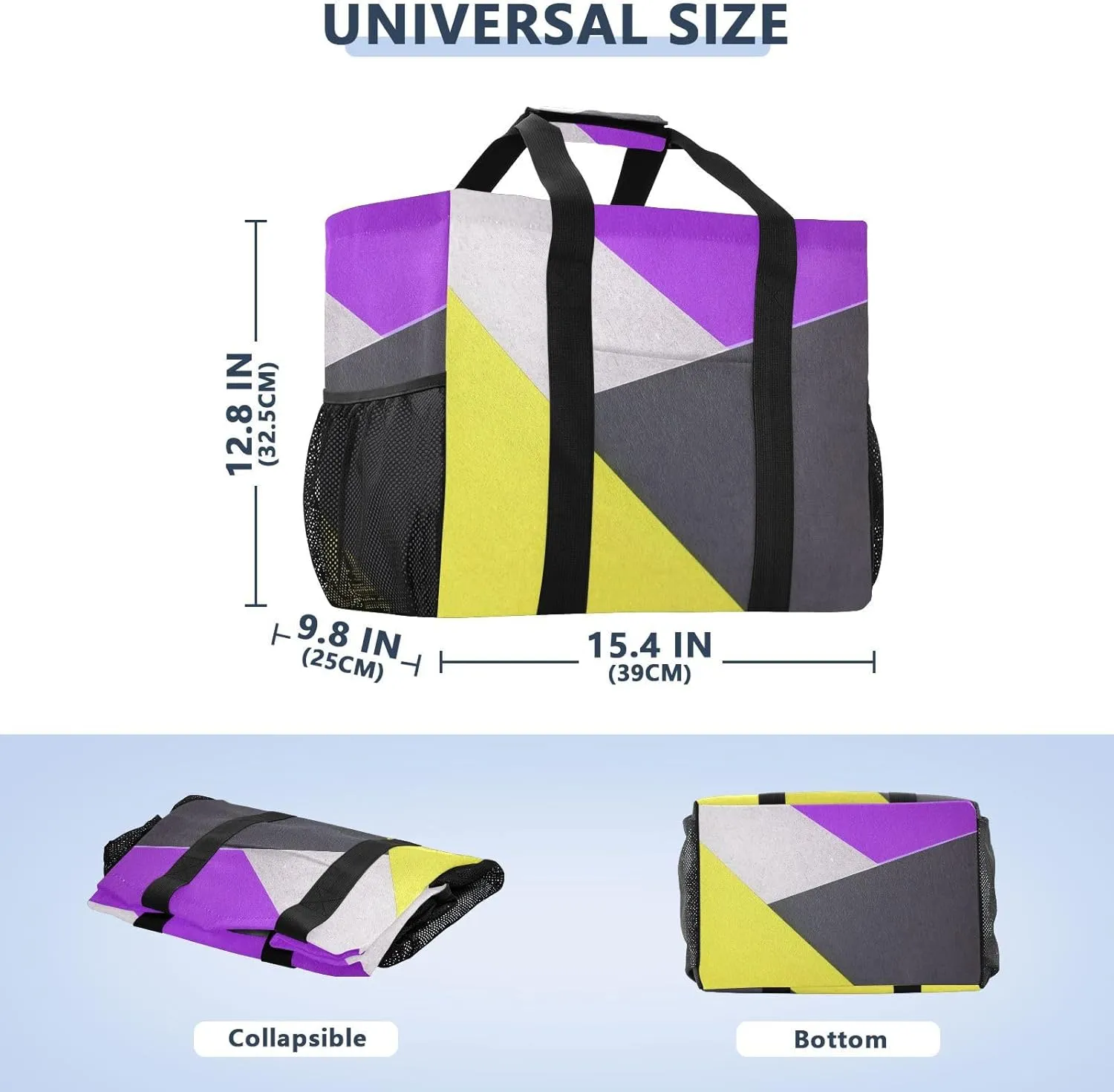 JUNZAN Teal Large Utility Tote Bag Collapsable Beach Bag Waterproof Reusable Grocery Bags with Handles Laundry Tote Bag
