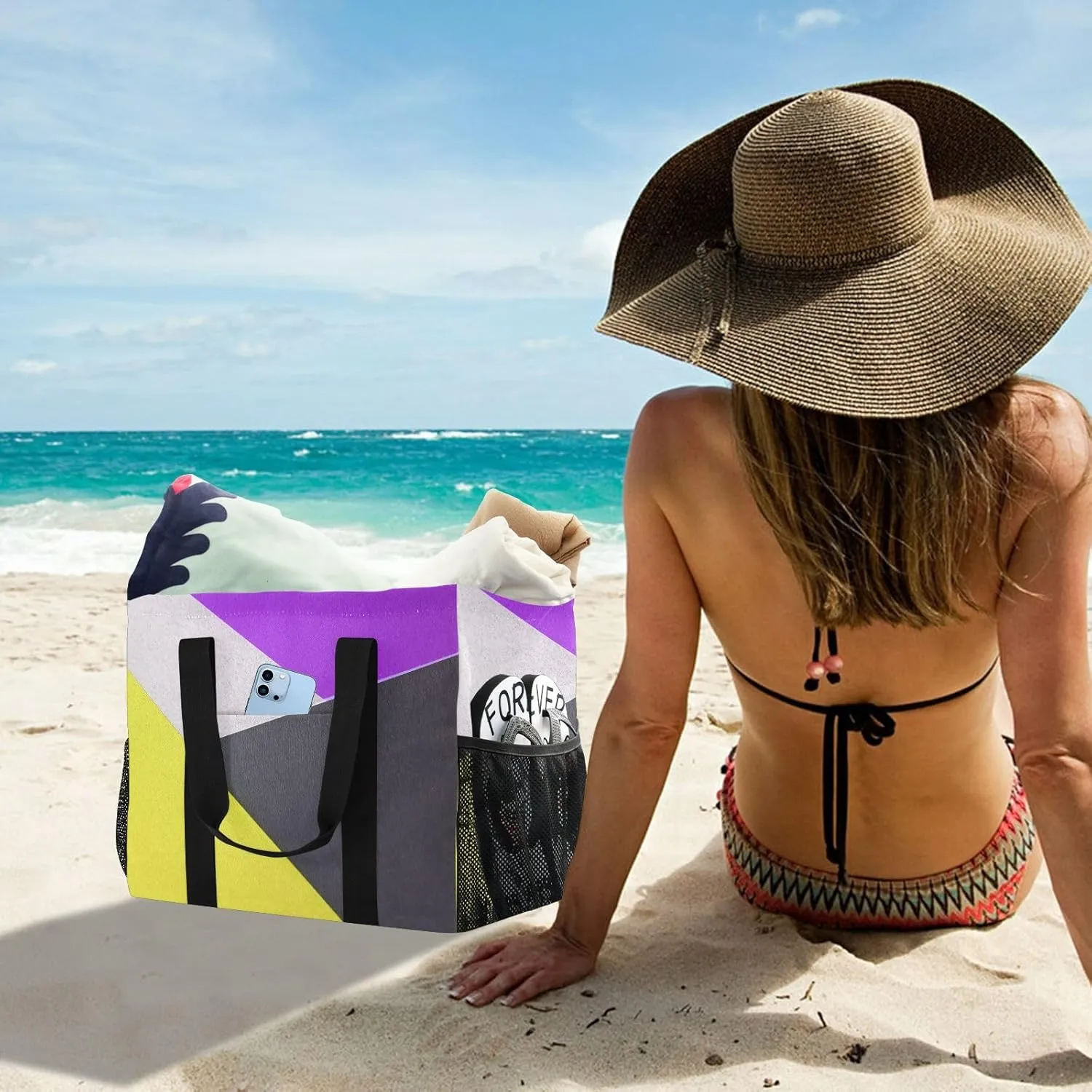 JUNZAN Teal Large Utility Tote Bag Collapsable Beach Bag Waterproof Reusable Grocery Bags with Handles Laundry Tote Bag