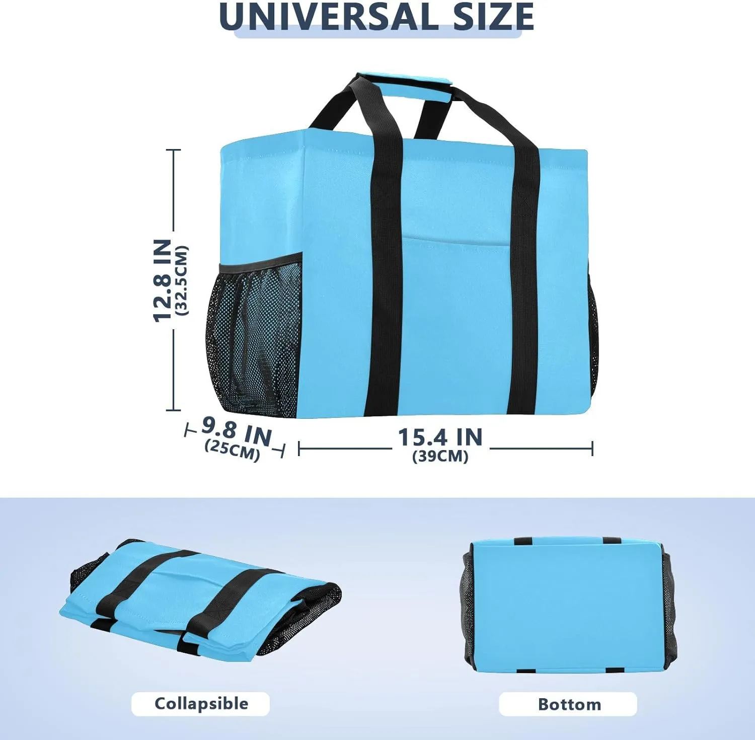 JUNZAN Teal Large Utility Tote Bag Collapsable Beach Bag Waterproof Reusable Grocery Bags with Handles Laundry Tote Bag
