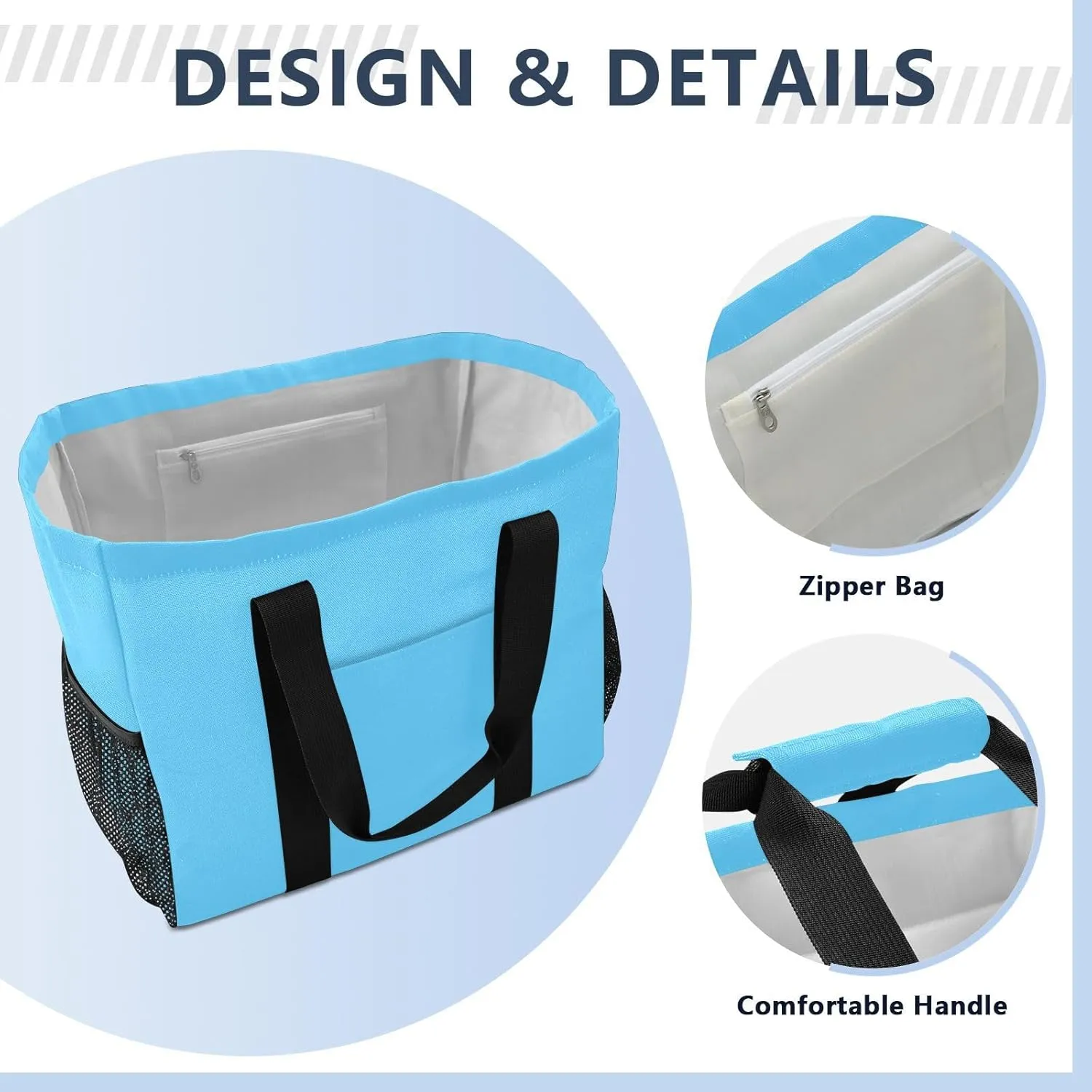 JUNZAN Teal Large Utility Tote Bag Collapsable Beach Bag Waterproof Reusable Grocery Bags with Handles Laundry Tote Bag