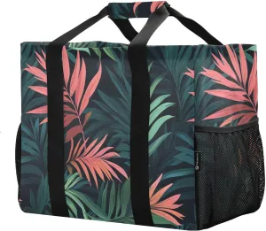 JUNZAN Tropical Palm Trees Utility Tote Collapsable Large Beach Bag Sandproof Groceries Reusable Bags with Handles Laundry Bag Tote