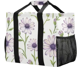JUNZAN Vintage Floral Neutral Utility Bags Foldable Beach Bag Waterproof Reusable Shopping Bag Canvas Laundry Bag Travel