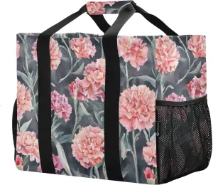 JUNZAN Vintage Florals Utility Tote Foldable Tote Bag For Beach With Compartments Shopping Bags Reusable with Handles Canvas Laundry Bag