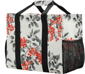JUNZAN Vintage Rowanberry_3 Utility Tote Bags Foldable Beach Tote With Compartments Grocery Bags Reusable Canvas Travel Laundry Bag