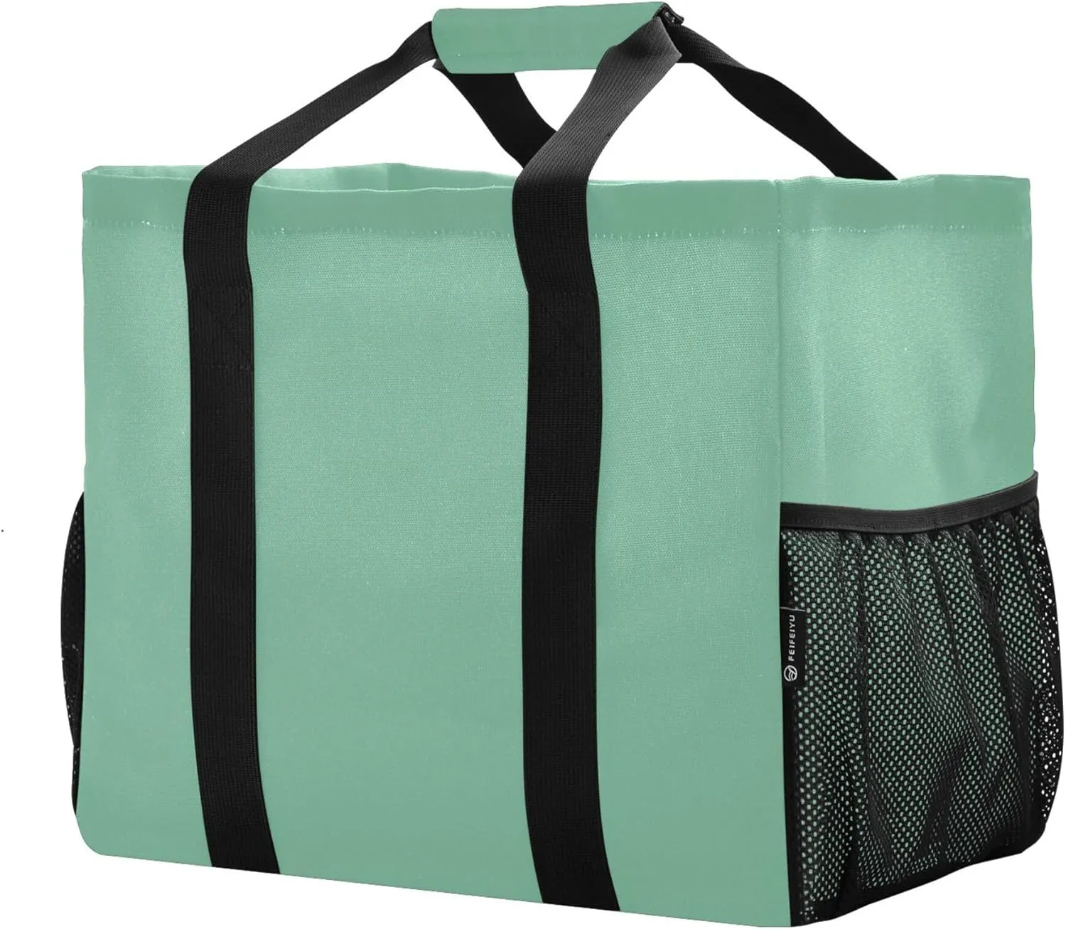 KLL Beach Bag Canvas Collapsable With Pockets Grocery Shopping Tote