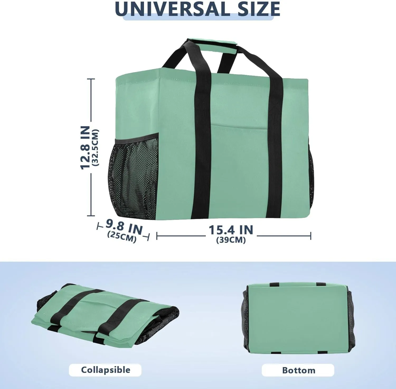 KLL Beach Bag Canvas Collapsable With Pockets Grocery Shopping Tote