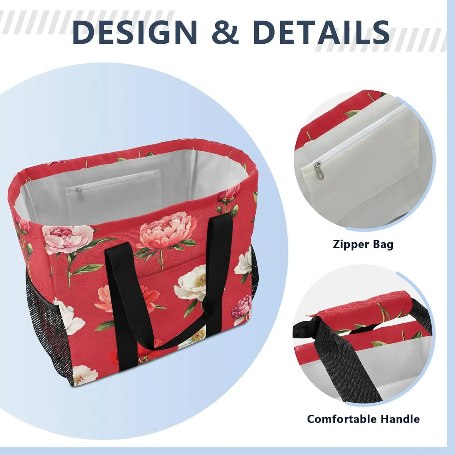 KLL Beach Bag Tote Canvas Foldable Waterproof Grocery Bags Reusable