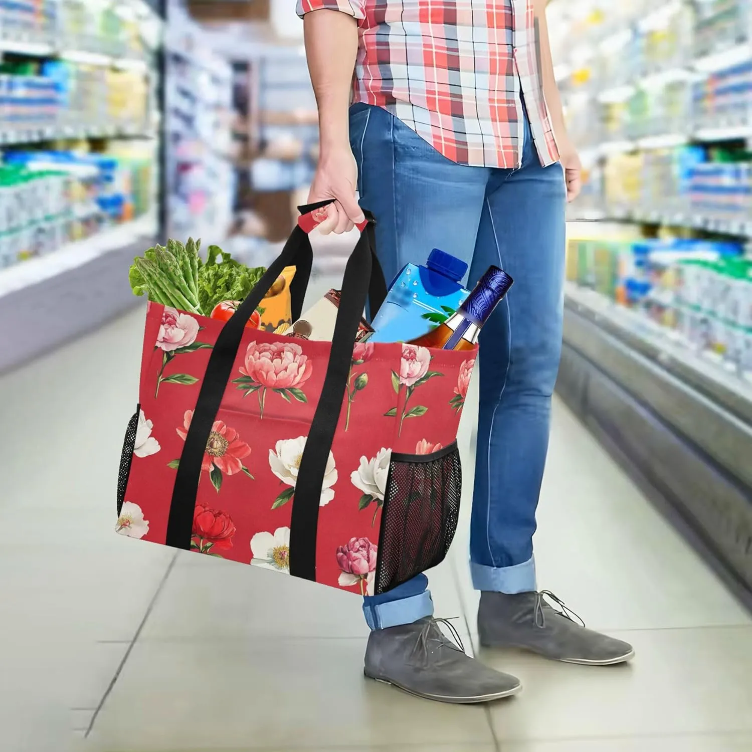 KLL Beach Bag Tote Canvas Foldable Waterproof Grocery Bags Reusable
