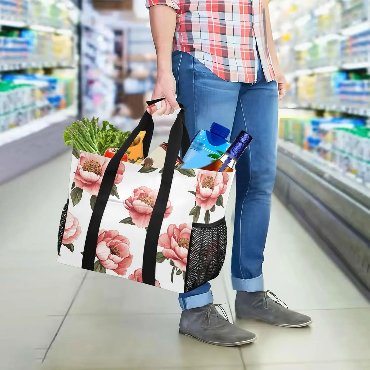 KLL Beach Bag Tote Canvas Foldable Waterproof Grocery Bags Reusable