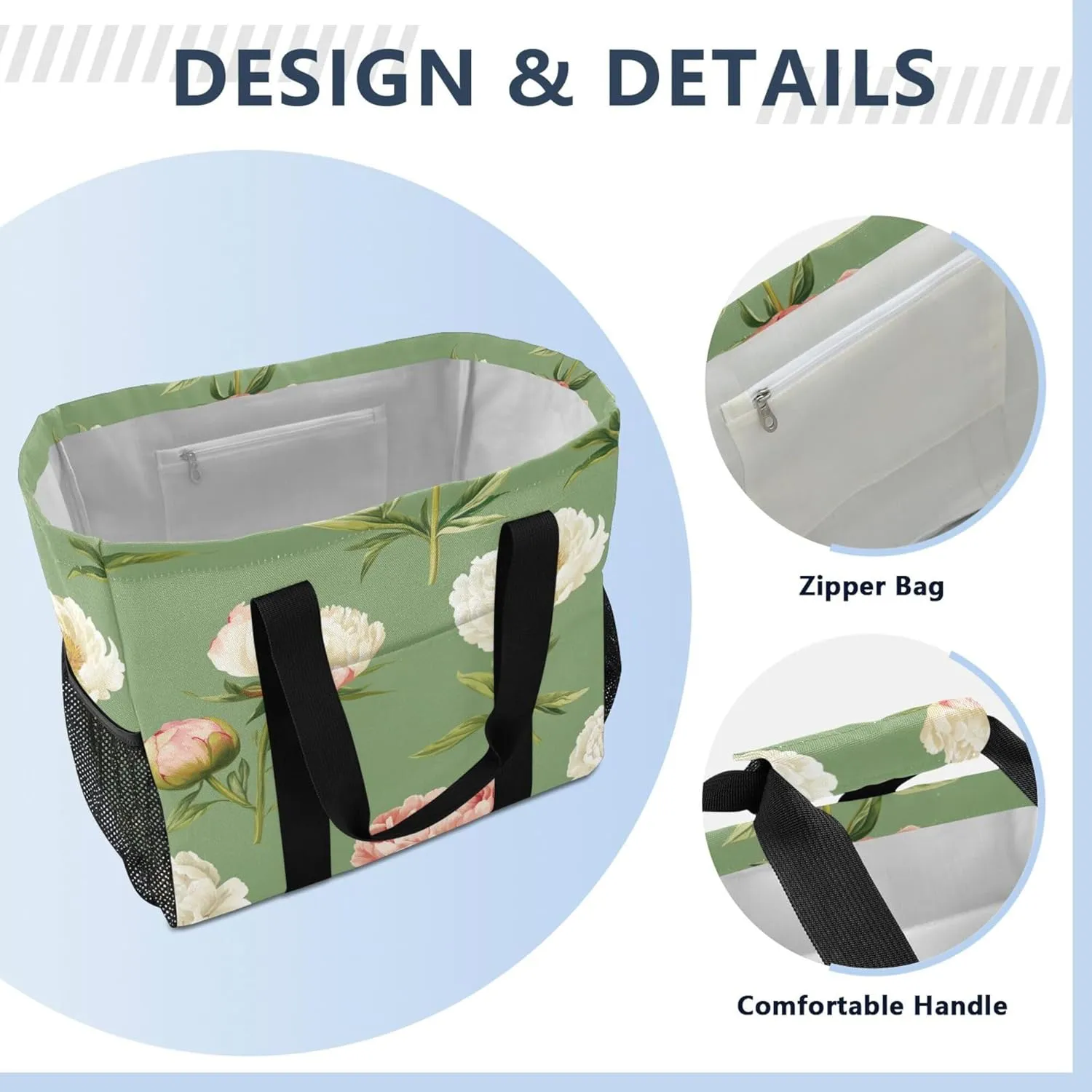 KLL Beach Bag Tote Canvas Foldable Waterproof Grocery Bags Reusable