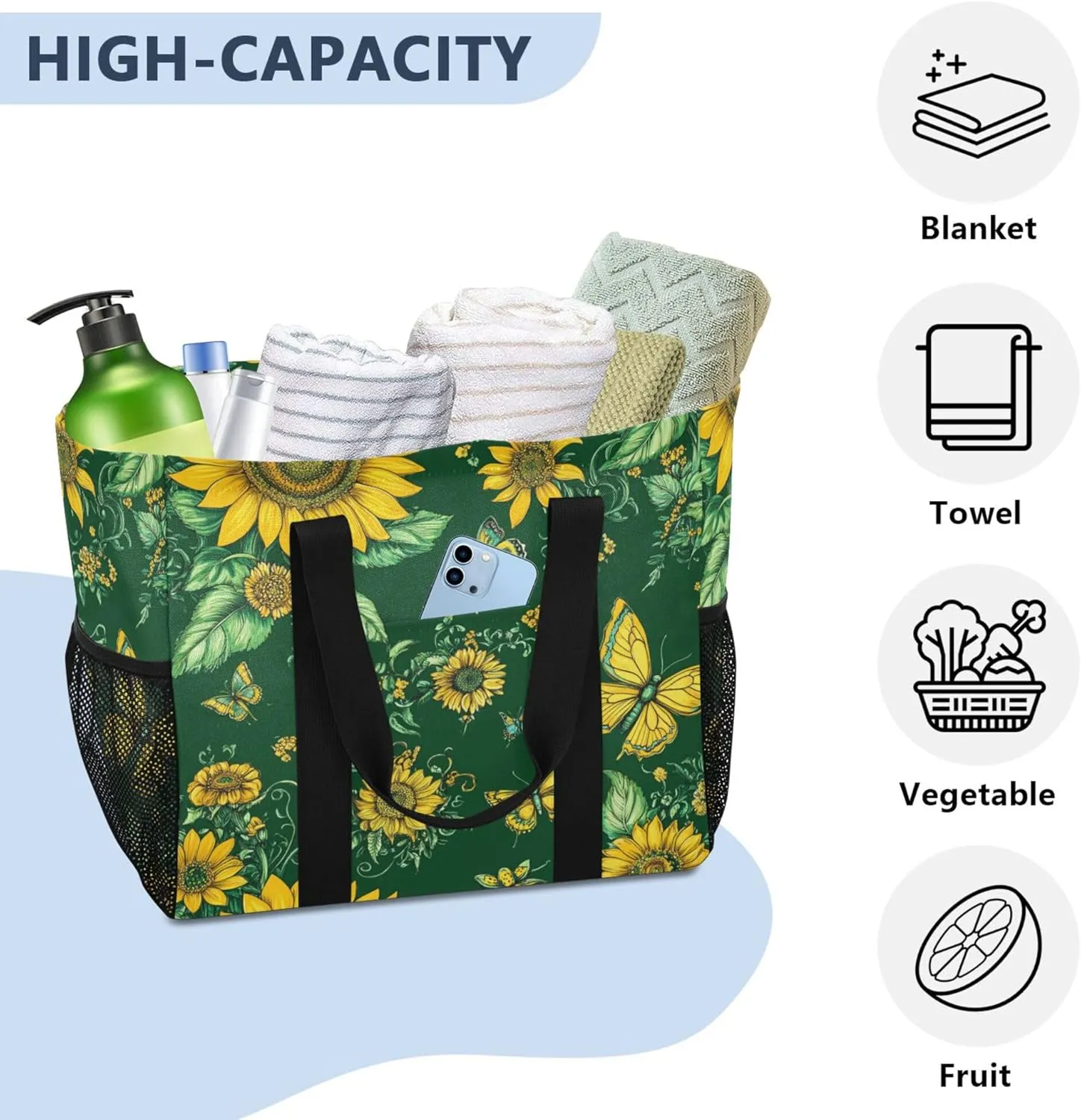 KLL Beach Bags Canvas Collapsable Waterproof Laundry Bag Tote