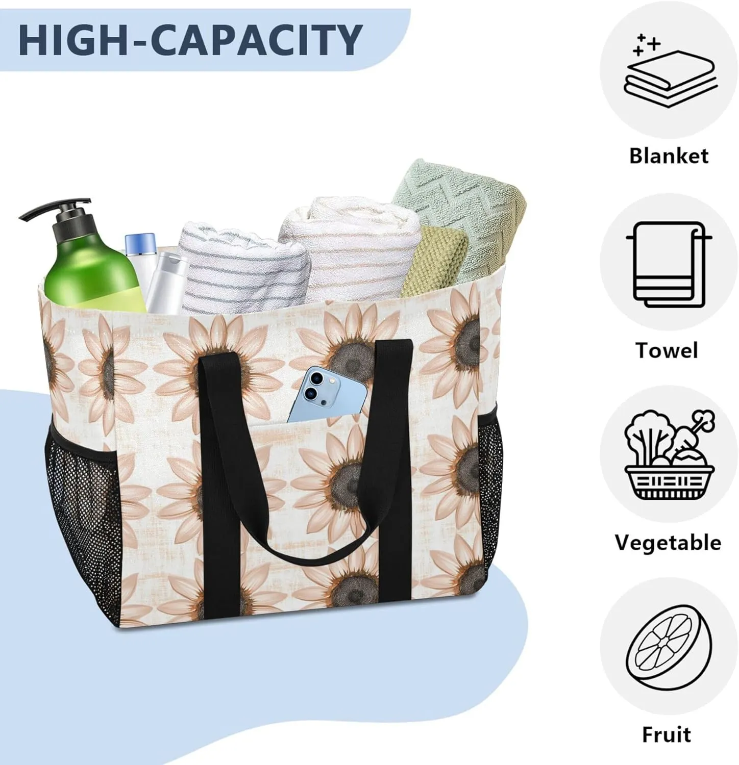 KLL Beach Bags Canvas Collapsable Waterproof Laundry Bag Tote