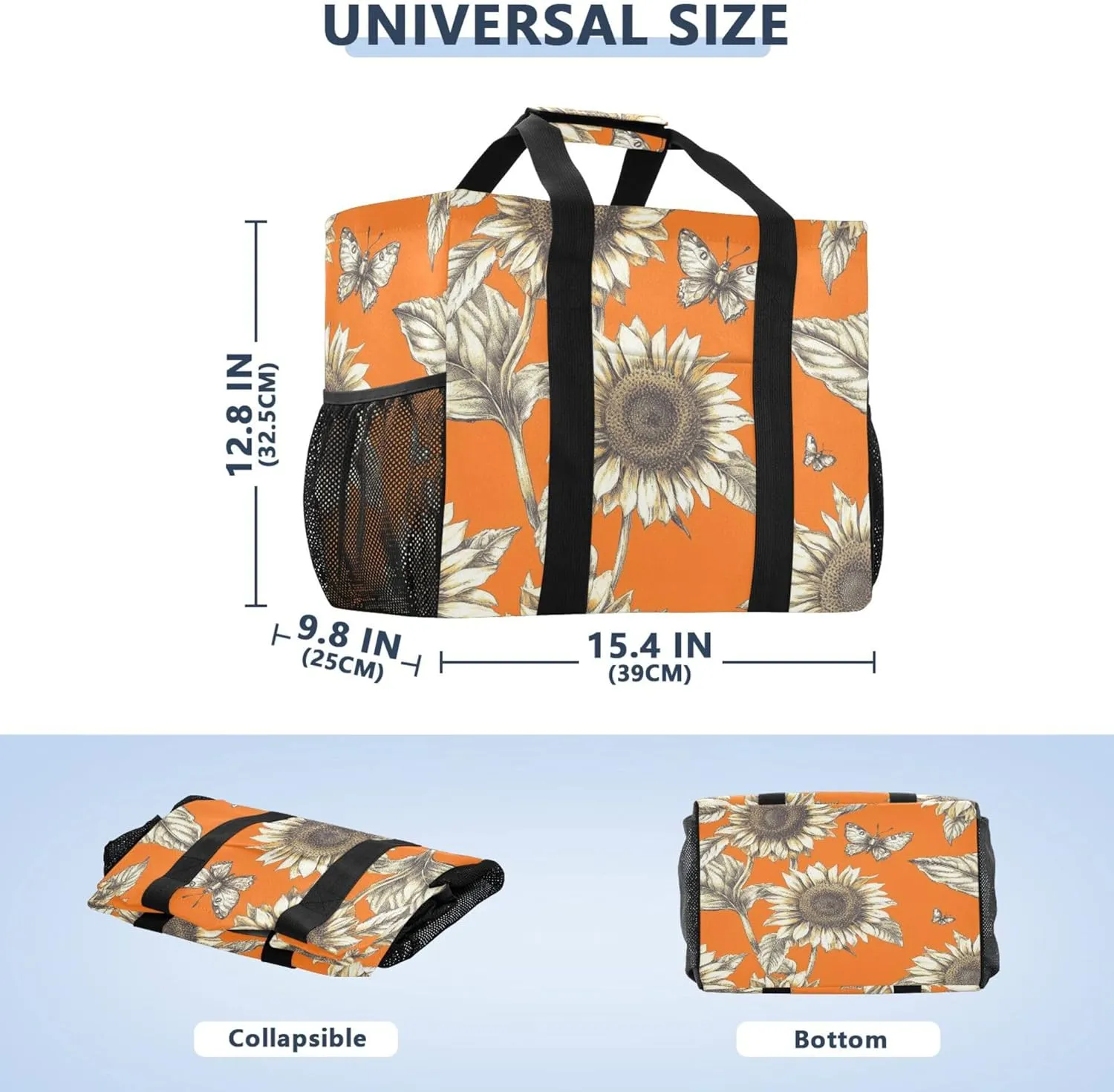 KLL Beach Tote Bag with Handles Collapsable With Pockets Reusable Shopping Bag