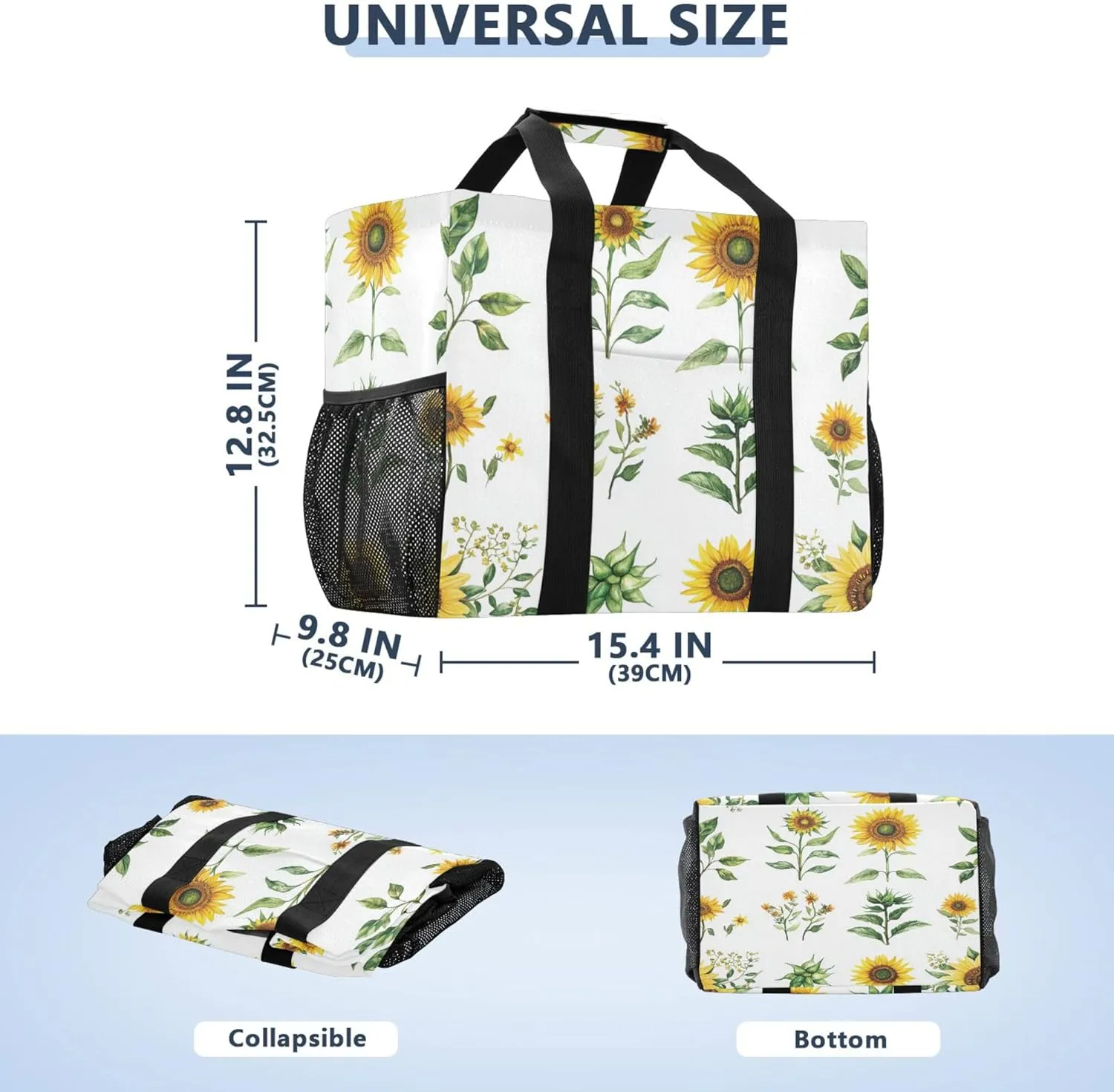 KLL Beach Tote Bag with Handles Collapsable With Pockets Reusable Shopping Bag