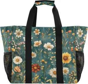 KLL Beach Tote Bag with Handles Foldable With Compartments Shopping Bags For Groceries