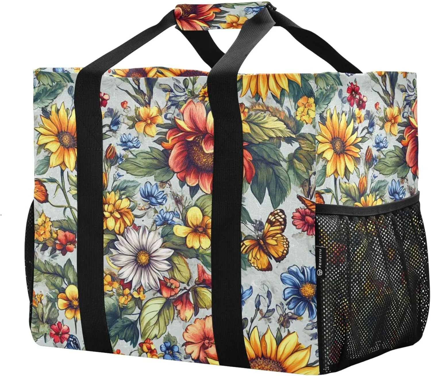 KLL Beach Tote Bag with Handles Foldable With Compartments Shopping Bags For Groceries
