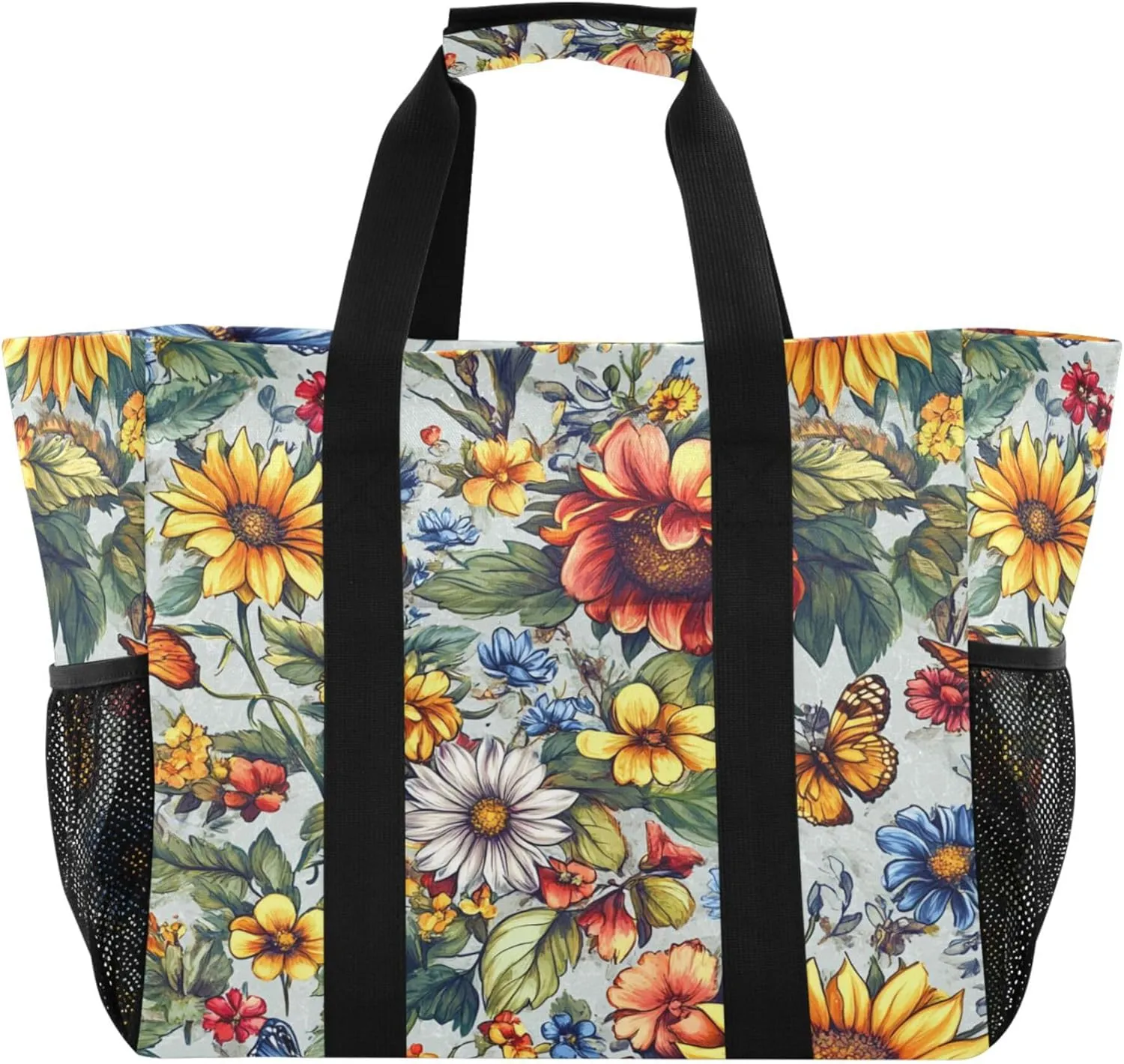 KLL Beach Tote Bag with Handles Foldable With Compartments Shopping Bags For Groceries