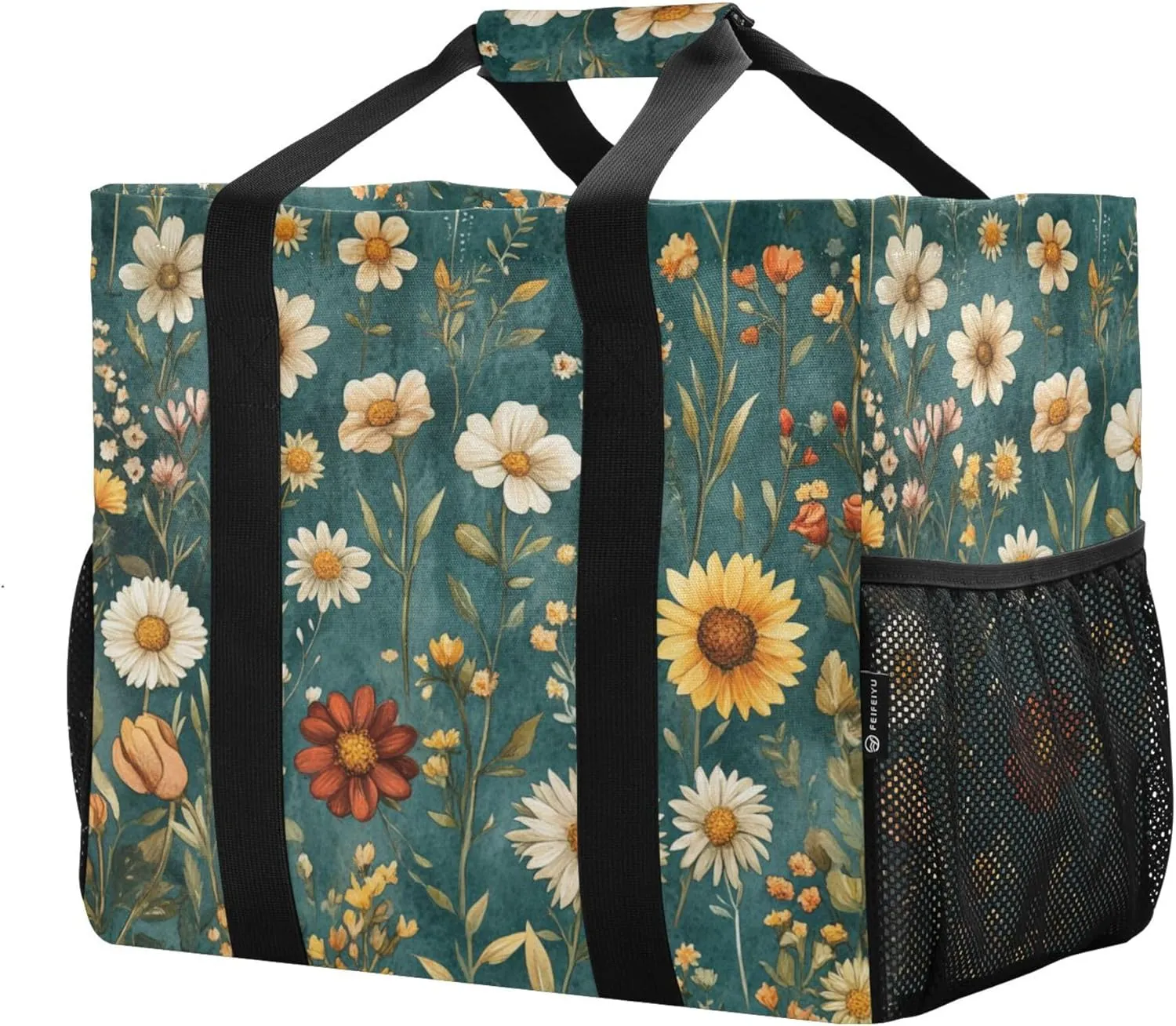 KLL Beach Tote Bag with Handles Foldable With Compartments Shopping Bags For Groceries