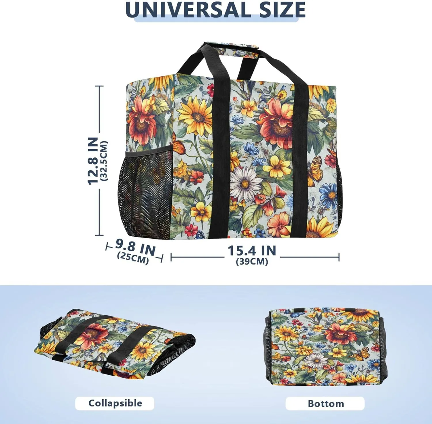 KLL Beach Tote Bag with Handles Foldable With Compartments Shopping Bags For Groceries
