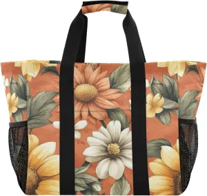 KLL Beach Tote Bag with Handles Foldable With Compartments Shopping Bags For Groceries