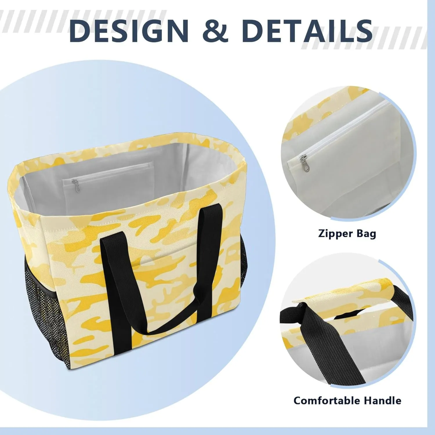KLL Large Utility Tote Bag For Women Canvas Collapsable With Compartments Laundry Carrying Bag