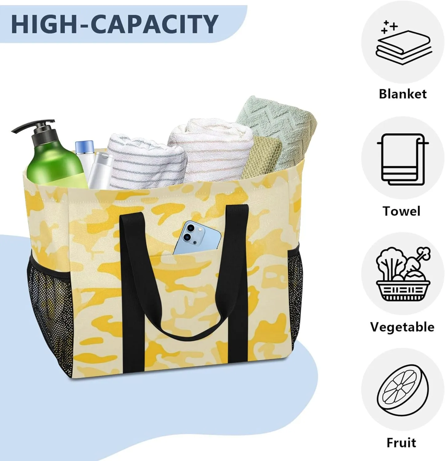 KLL Large Utility Tote Bag For Women Canvas Collapsable With Compartments Laundry Carrying Bag