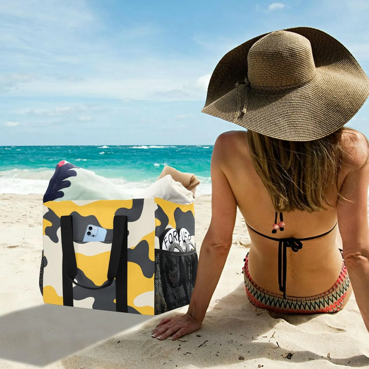 KLL Large Utility Tote Bag For Women Canvas Collapsable With Compartments Laundry Carrying Bag